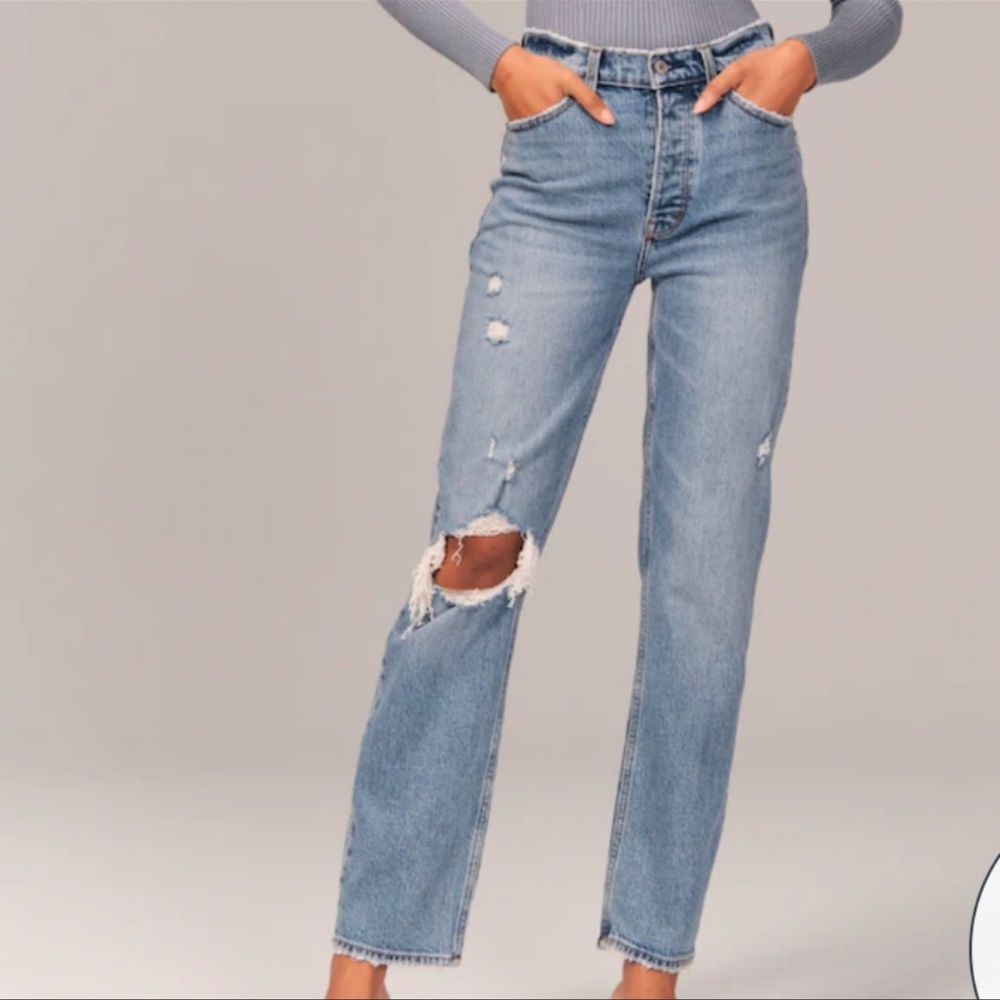 Abercrombie & Fitch High Rise Light Ripped Wash Curve Love Dad Jeans Sz 29